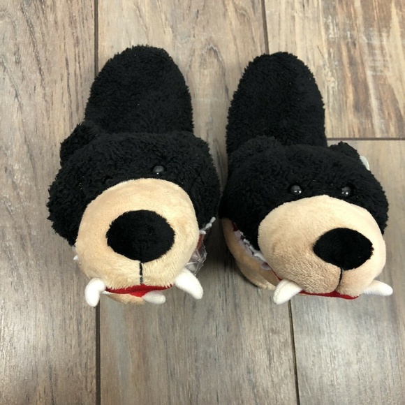 Grizzly Black Bear Slippers Plush Fuzzy 